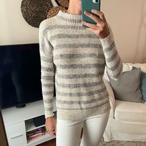 Mock Neck Gray & Cream Striped Sweater